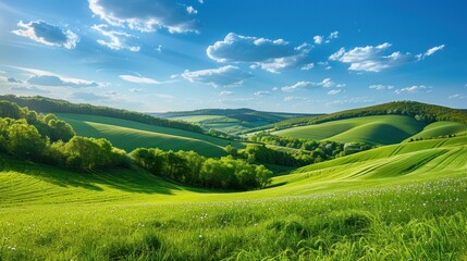 Fototapeta premium Rolling Green Hills Under a Blue Sky
