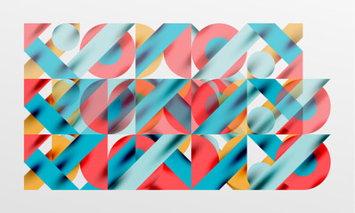 Obraz premium Circles and shadows. Colorful round elements with triangles, semi circles and other shapes. Vector Illustration For Wallpaper, Banner, Background, Card, Book Illustration, landing page