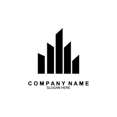 Real estate logo design. Perspective view of modern building. Residence logo template. Construction logo. Twin skyscraper logo ideas.