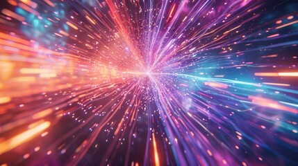 Detailed close-up of light rays breaking through a dimensional gateway, with a complex background, showcasing speed