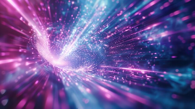 Detailed close-up of light rays breaking through a dimensional gateway, with a complex background, showcasing speed
