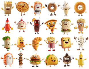 Set of cartoon fast food.