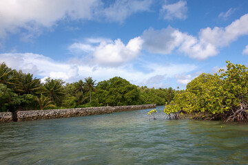 Yapp Islands Micronesia. Landscape with the sea on a sunny autumn day