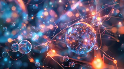 Abstract Network of Glowing Spheres and Lines