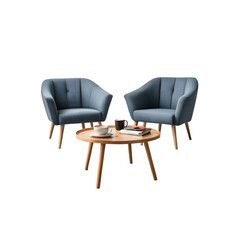 Two Cozy Chairs and a Coffee Table isolated on transparent background