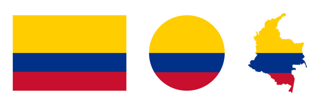 Flag of Colombia and map. Round flag colombian. Vector