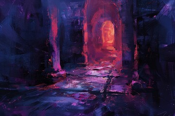 Obraz premium Mysterious Glowing Archway in a Dark Passageway