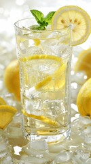 Refreshing Lemonade Soda With Ice Cubes And Mint Garnish