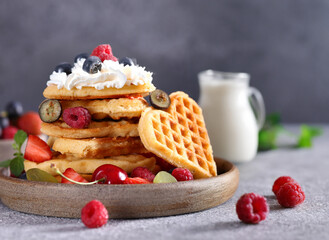 waffles with fresh berries for breakfast and dessert