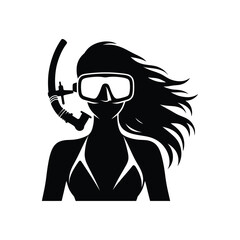 Black and White Snorkel Mask and Tube on a Woman - Great for Scuba Diving and Snorkeling Designs