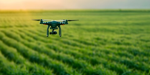Modern farming uses drones and machine learning for efficient agrotech automation. Concept Agricultural Technology, Drones in Farming, Machine Learning, Agrotech Automation, Modern Farming