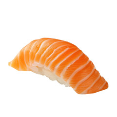 A vibrant piece of salmon sashimi sushi, detailed and fresh cut out transparent isolated on white background PNG file