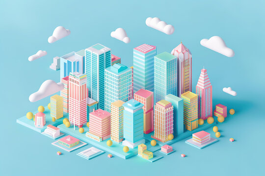2.5D Candy Color Cute Style City Block Miniature Model