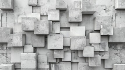 Concrete or cement brick background in grey or white embedded cubes