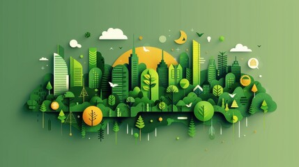 Eco-design innovation, creative green technologies, flat design illustration