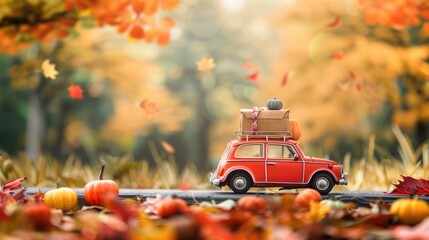 Travel concept for autumn fall vacations using a car