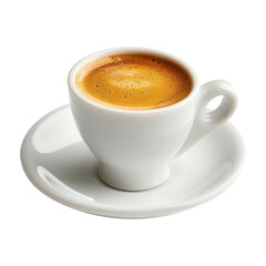 A single espresso shot in a small white cup cut out transparent isolated on white background PNG file