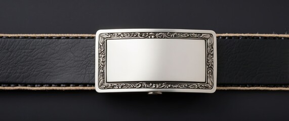 Elegant black leather belt with an ornate silver buckle showcasing detailed craftsmanship, ideal for formalwear, events, and sophisticated fashion