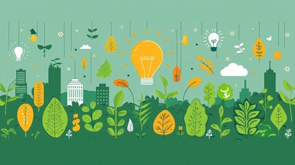Innovative ecology, creative green strategies, flat design illustration