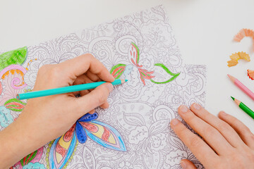 Hands Coloring Intricate Mandala Design By Colored Pencils