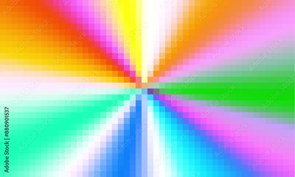 Poster trippy psychedelic colorful rainbow geometric shapes abstract background, pixelated vector pattern