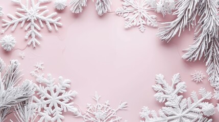 Winter theme with snowflake frame on soft pink backdrop