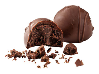 A chocolate truffle with a bite taken cut out transparent isolated on white background PNG file