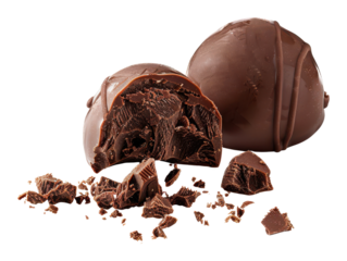 A chocolate truffle with a bite taken cut out transparent isolated on white background PNG file