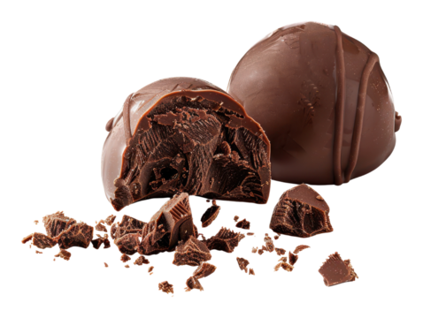 A chocolate truffle with a bite taken cut out transparent isolated on white background PNG file