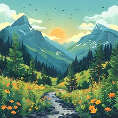 Authentic outdoor experiences flat design front view hiking theme animation vivid