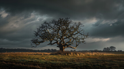 A large tree stands alone in a field of grass