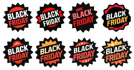 Black friday sale stickers, offer huge discounts to shoppers during highly anticipated promotional event for amazing deals and savings