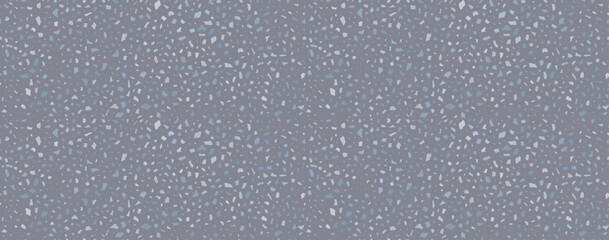 Terrazo flooring seamless pattern. Vector realistic asphalt texture with grey mosaic abstract elements. Terrazzo tile with natural pieces of marble, granite or quartz. Classic Italian floor background