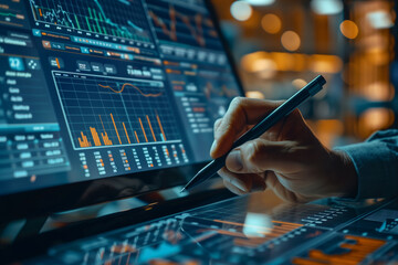 A Financier Analyzes Debt Growth on a Virtual Screen