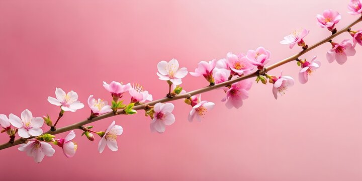 Close up isolated sakura branch on pink background macro AI Generative - Powered by Adobe