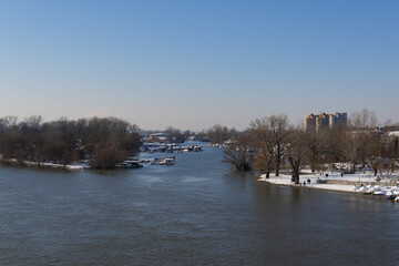 Danube river in winter, Novi Sad under the snow, Vojvodina, Srbia