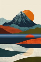 minimalistic vector illustration of landscape of mountains and sea, graphic elements for website design