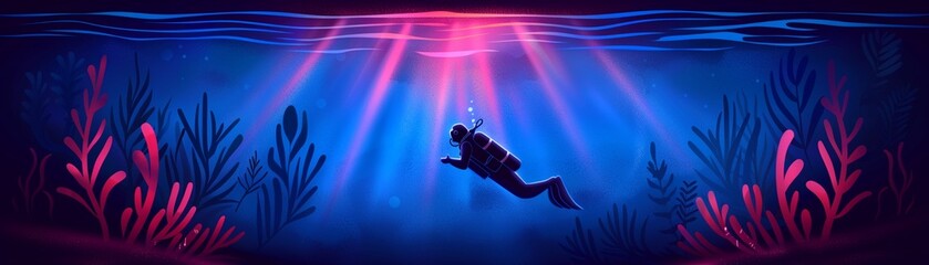 Diving into the deep, maritime adventure, flat design illustration