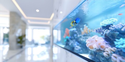Luxury contemporary decor Modern home interior design featuring a large fish tank. Concept Home Decor, Contemporary Design, Luxury Interiors, Fish Tank Display, Modern Living Space
