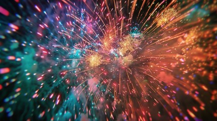 Fireworks painting the sky with trails of light and color in a summer festival.