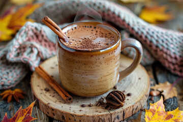 delicious homemade spiced pumpkin latte in a rustic mug, perfect for a chilly autumn day