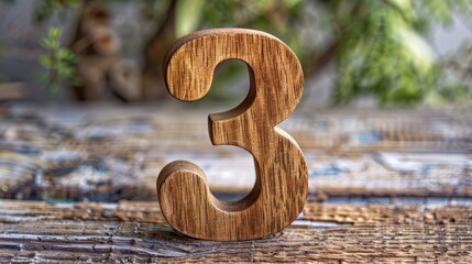 Wooden number three on table with space for text
