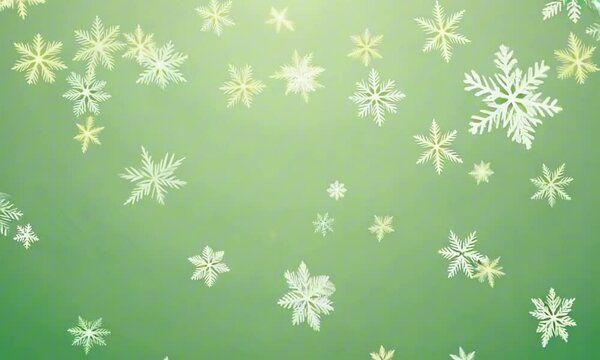 Christmas illustration with various small snowflakes on gradient background in green colors