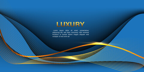 Abstract gold lines curve wavy on blue luxury style design modern background vector