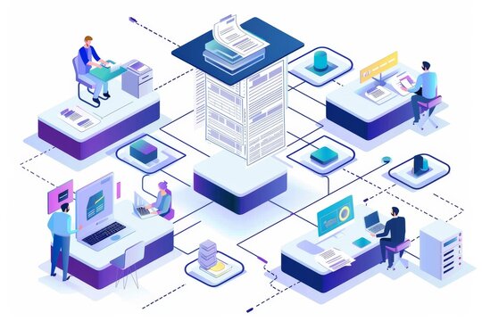 automated Document Workflow Systems, Depict the efficiency of automated document workflow systems with an image showcasing automated processes such as document routing and approval