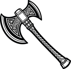 black and white axe illustration. woodwork, line art, woodcutter, woodworking,  wooden, ax, carpenter, 