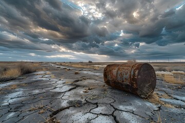 Fototapeta premium A stark lifeless area with remnants of nuclear testing