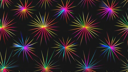 Abstract  Rainbow Pattern with Colorful Starbursts