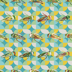 Vector hand drawn trendy Auchenorrhyncha insects seamless pattern. Insect fashion textile surface design. Hand drawn print, digital wallpaper.