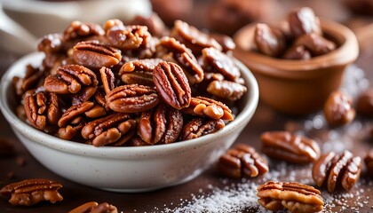 Obraz premium Homemade Candied Pecans with Cinnamon and Sugar 